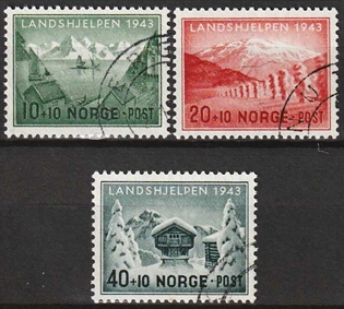 FRIMÆRKER NORGE | 1943 - AFA 298-300 - Landshjælp I. - i komplet sæt - Stemplet